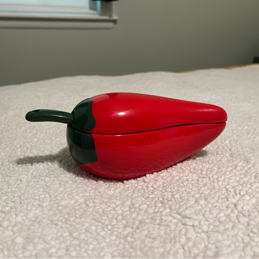 Red Chili Pepper Salsa Dip Serving Dish with Spoon Ceramic Dip Serving Bowl